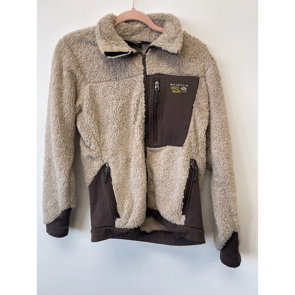 Mountain Hard Wear Womens Oatmeal Slim-Fit Cuffs Deep Pile‎ Zip Up Jacket Medium